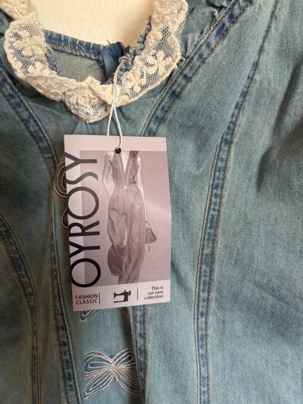 Oyrosy Boho Lace Denim Retro Dress Size Small - Picture 9 of 10